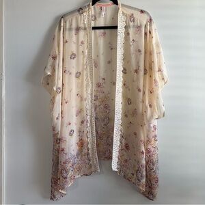 Bin 6 
Xhilaration Floral print sheer kimono with a crochet trim Women's M/L